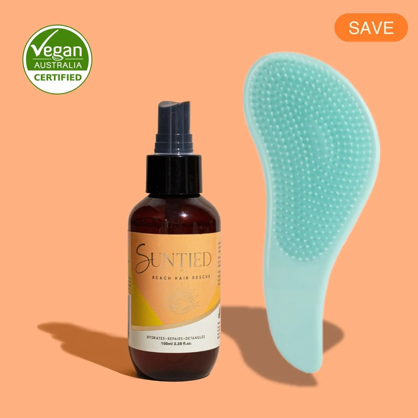 UV Protect + Repair Leave-in Conditioner Spray with aqua detangling hair brush to hydrate, smooth, and gently detangle hair without breakage